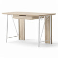 **Technische Titel in het Nederlands: Minimalistische houten bureau met metalen onderstel en lade**
